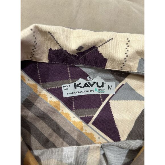 Kavu Men’s Medium Camp Collar Aztec Print Tencel Short Sleeve Button Up Shirt - Picture 4 of 7
